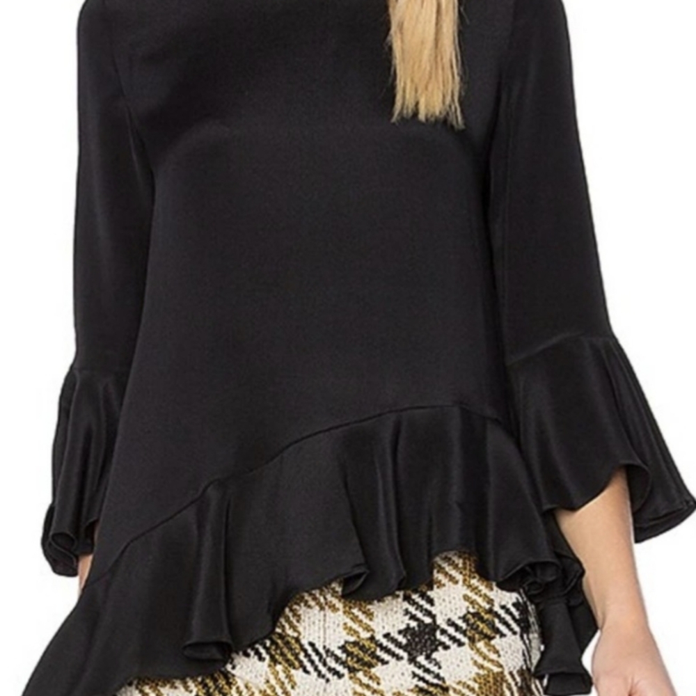 Alexis Revolve Black Silk Ruffle Top Womens S  Feminine Quiet Luxury Bohemian
